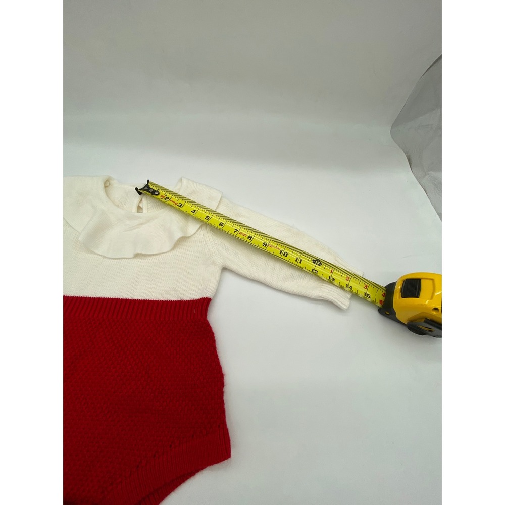 Isabella romper Red Cream Knit Ruffle Collar Long Sleeve Cotton One Piece - Picture 4 of 11